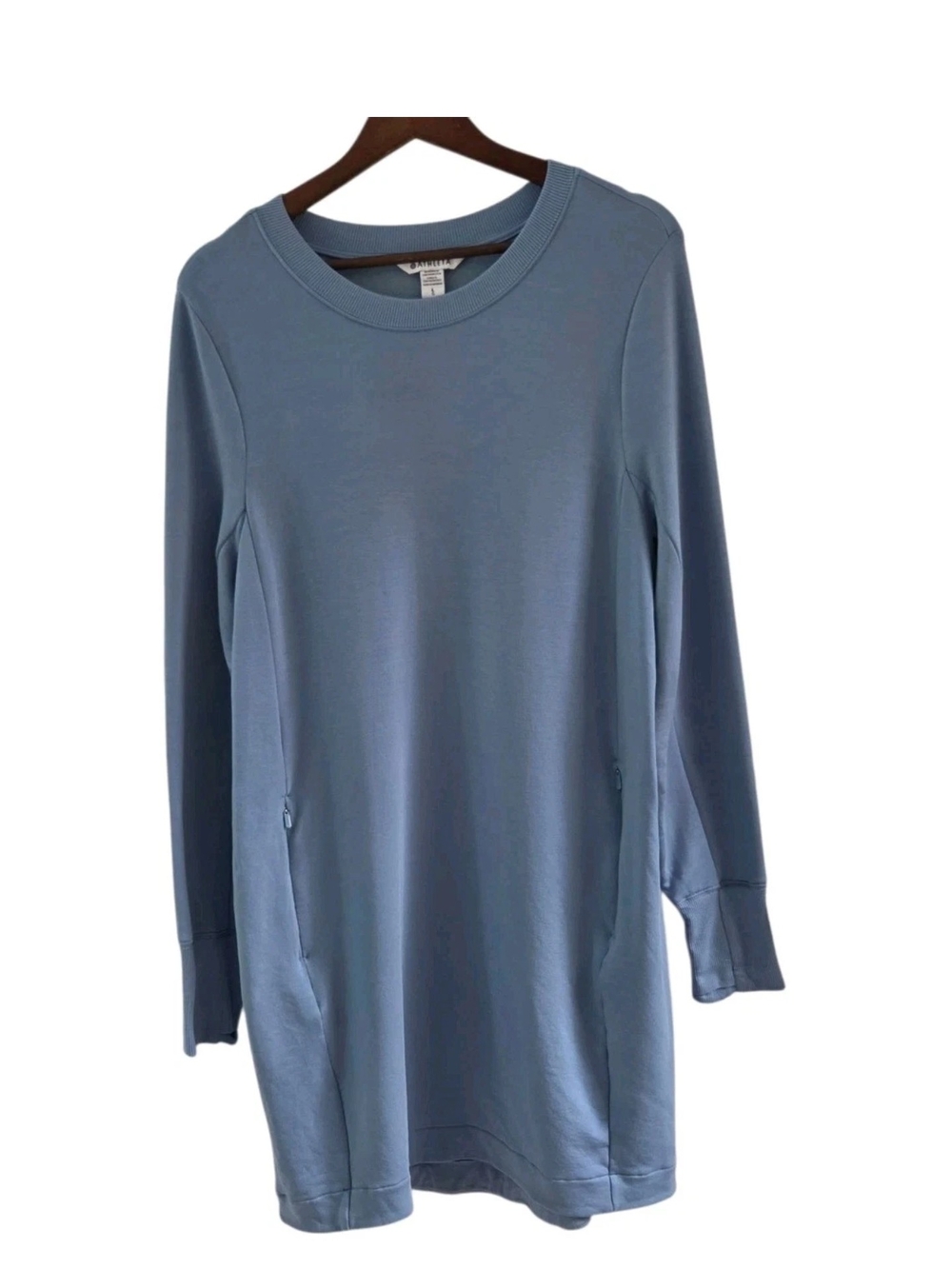 Athleta Blue Coaster Luxe Sweatshirt Dress Zipper Pockets Soft Womens Size L